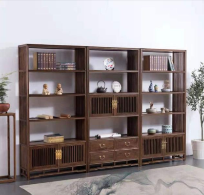 中式新古典家具：想要装中式书房，怎少得了端庄素雅的新中式实木书架呢？
